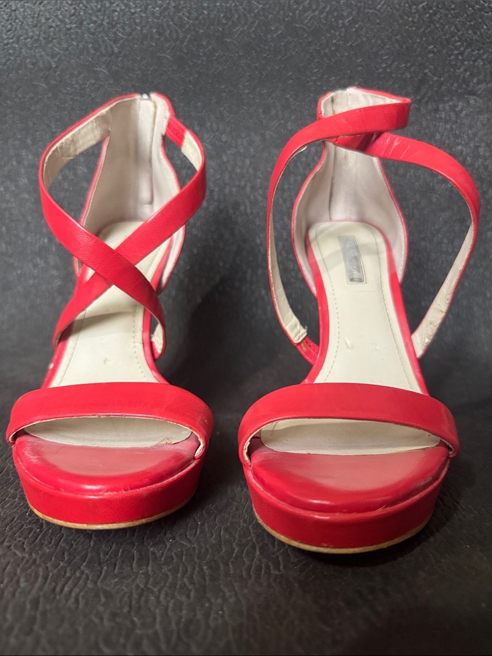 BCBGeneration Red Crisscross Ankle Strap Platform Heels